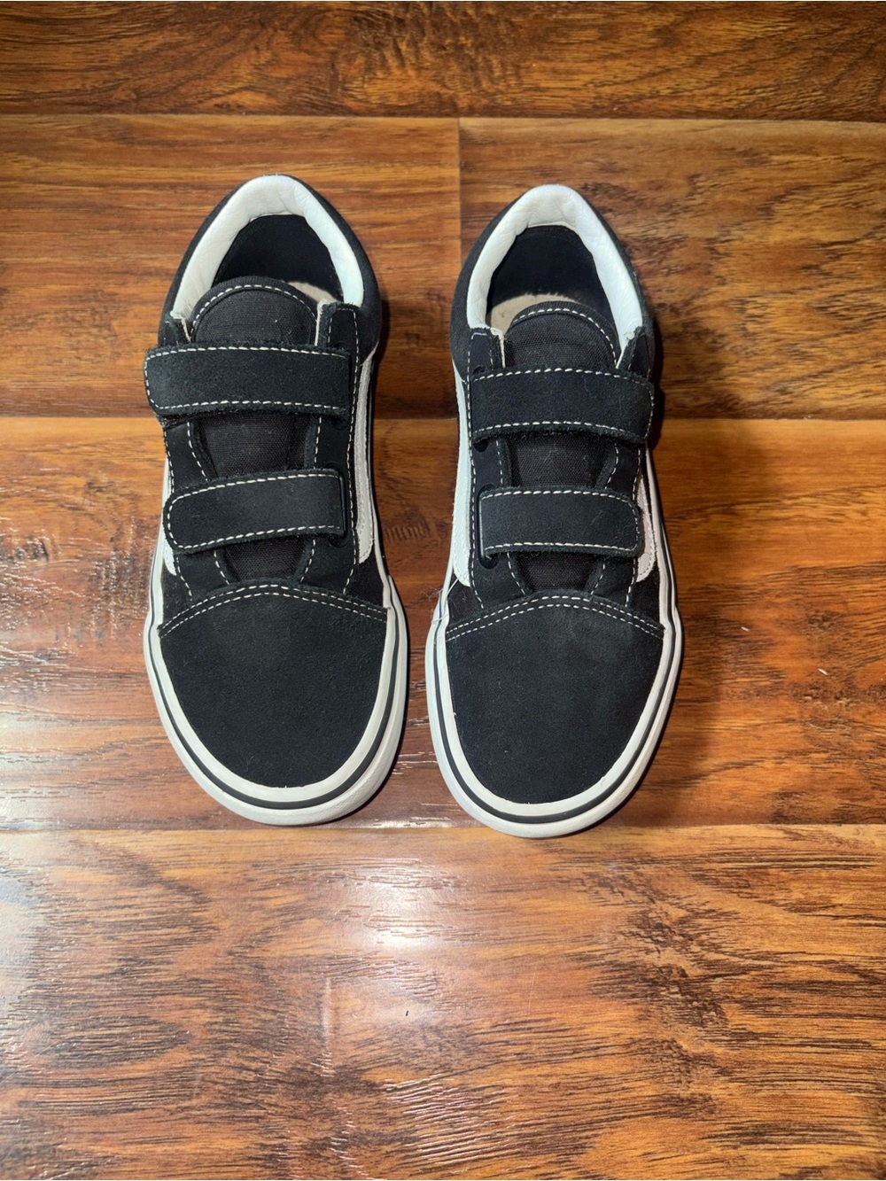 Vans Kids Black and White Velcro Skate Sneakers
